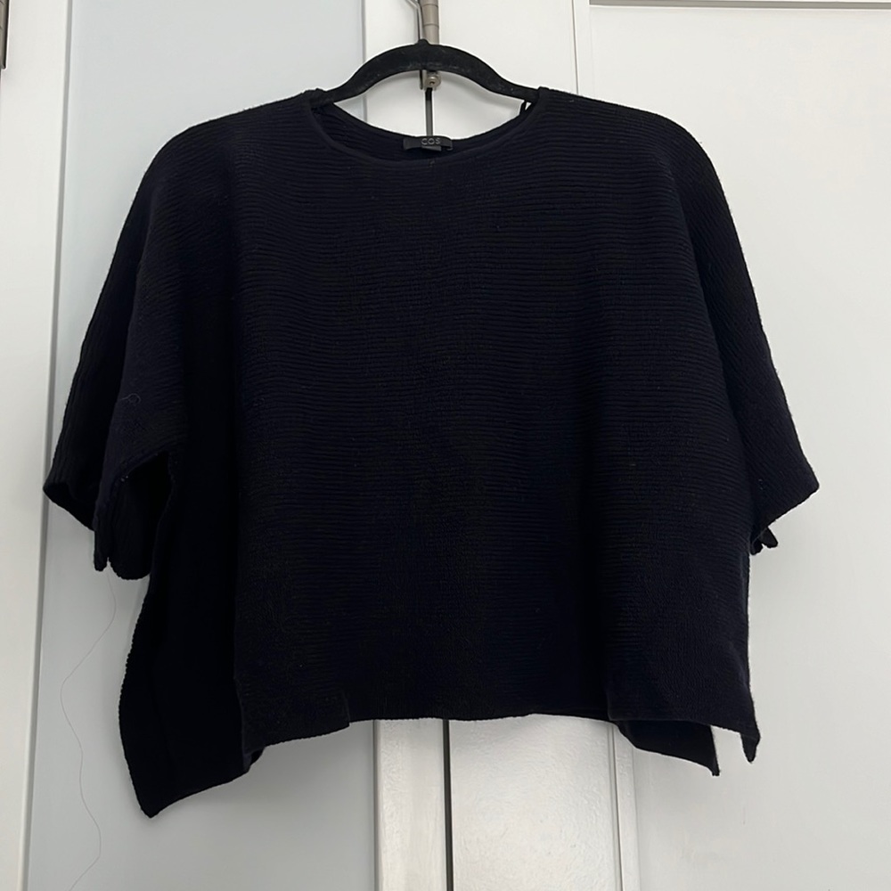 COS Black Boxy Ribbed Short-Sleeve Sweater